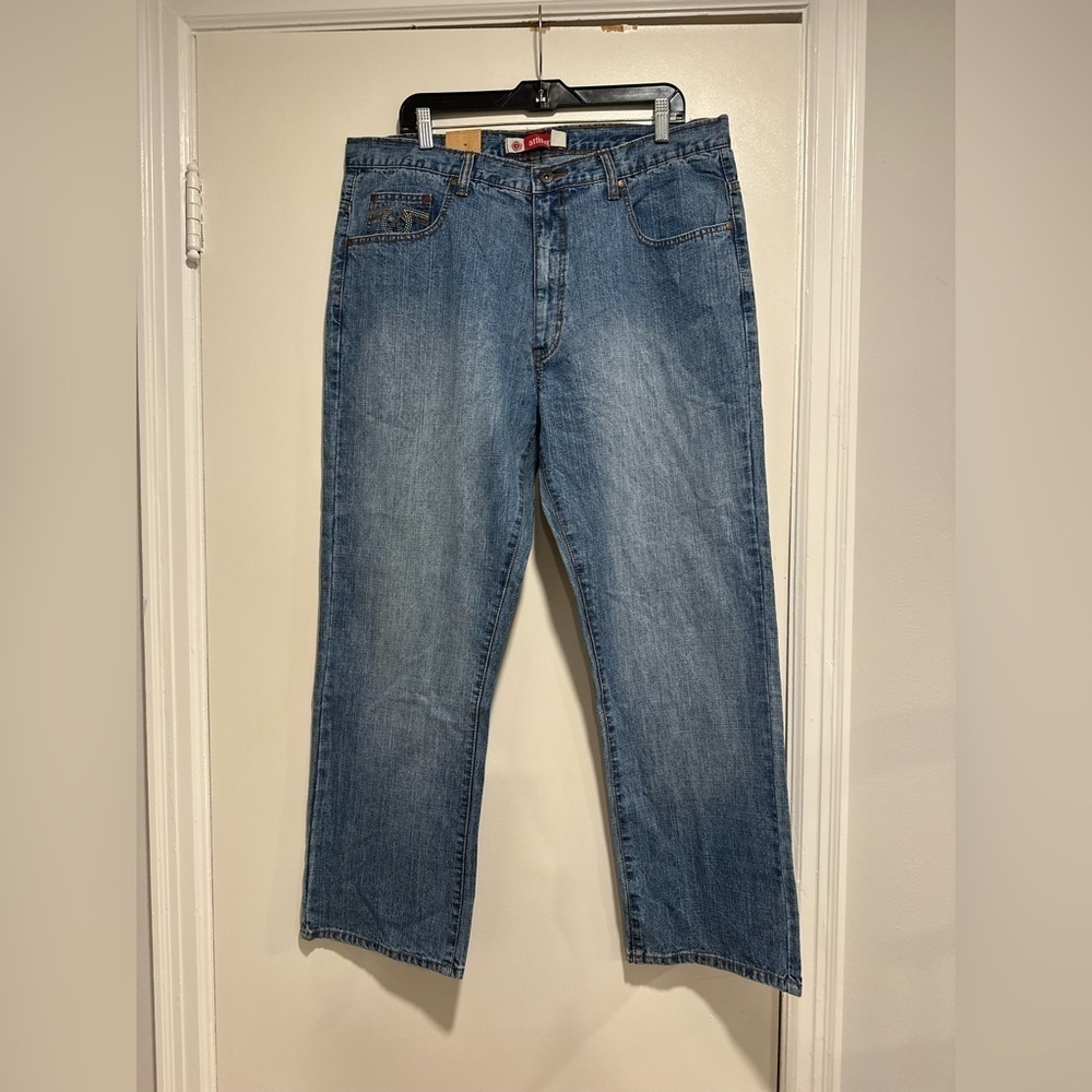 Vintage Attitude Jeans Mens 36x30 Blue Baggy Wide Leg Cargo Skater Grunge Y2K.